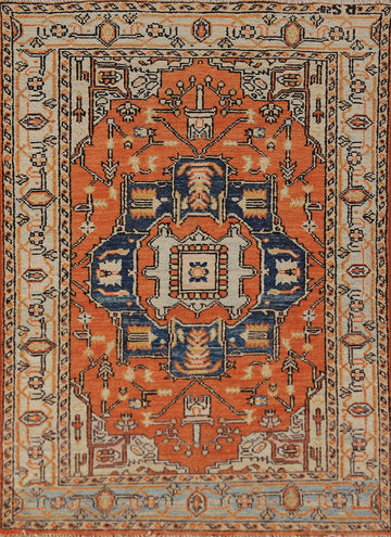 Vegetable Dye Wool Medallion Heriz Serapi Oriental Accent Rug 3x5