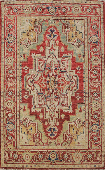 Geometric Wool Heriz Serapi Vegetable Dye Accent Rug 3x5