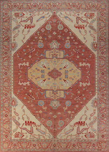Orange Vegetable Dye Heriz Serapi Oriental Area Rug 9x12