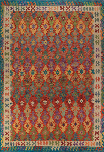 All-Over Geometric Kilim Oriental Area Rug 8x12