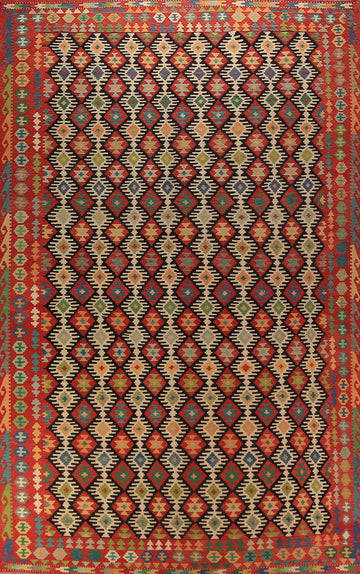 All-Over Geometric Wool Kilim Oriental Large Rug 10x16
