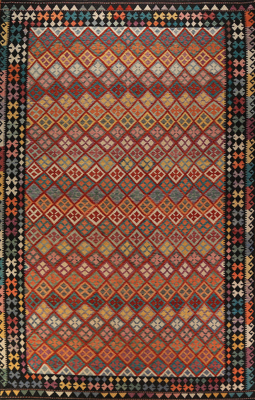 ll-Over Trellis Wool Kilim Oriental Large Rug 10x16