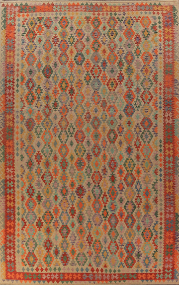 Palace Size Geometric Wool Kilim Oriental Rug 10x17