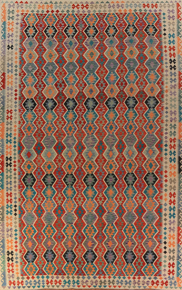 Flat Weave Wool Geometric Kilim Oriental Large Rug 10x16