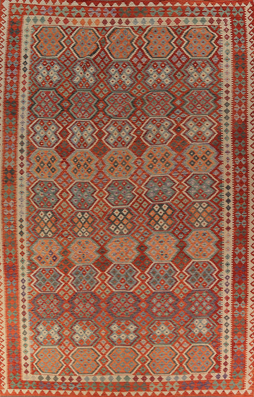 Palace Size Wool Orange Kilim Oriental Rug 10x16