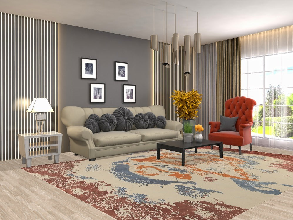 Pictorial Modern Abstract Indian Area Rug 8x11