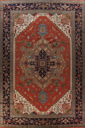 Orange Wool Medallion Heriz Serapi Oriental Large Rug 16x25