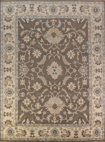 Brown Floral Wool Oushak Indian Area Rug 9x12