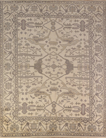 All-Over Ivory Wool Oushak Indian Area Rug 8x10