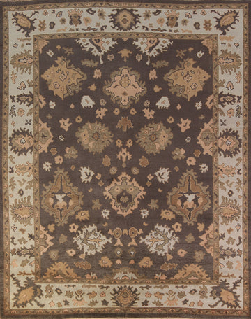 Dark Brown Floral Oushak Indian Area Rug 8x10