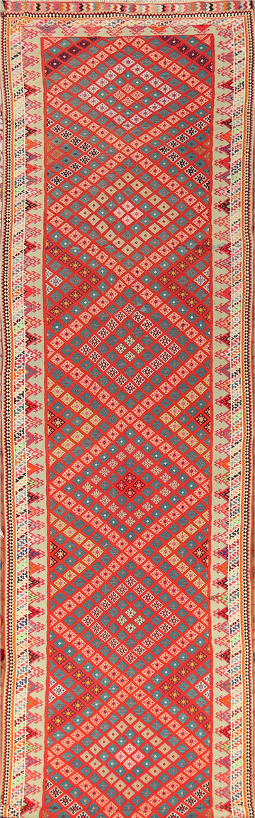 Pre-1900 Vegetable Dye Silk Kilim Persian Runner Rug 3x17