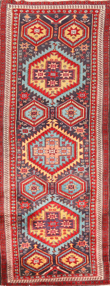 Navy Blue Geometric Ardebil Persian Runner Rug 3x10