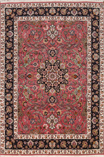 Handmade Floral Pink Tabriz Persian Rug 4x7