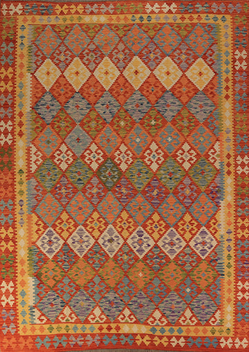 Trellis Geometric Wool Kilim Oriental Area Rug 8x11