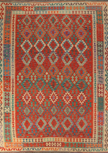 Geometric Wool Kilim Oriental Area Rug 8x11