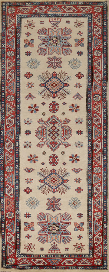 Ivory Wool Kazak Oriental Runner Rug 3x8