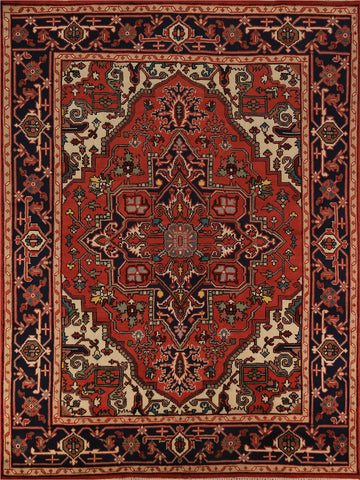 Orange Wool Geometric Heriz Serapi Indian Area Rug 8x10