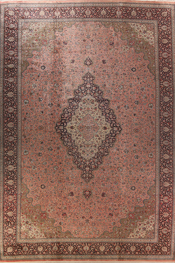 100% Silk Traditional Pink Qum Persian Large Rug 13x20