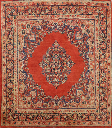 Orange Square Medallion Sarouk Persian Rug 5x5