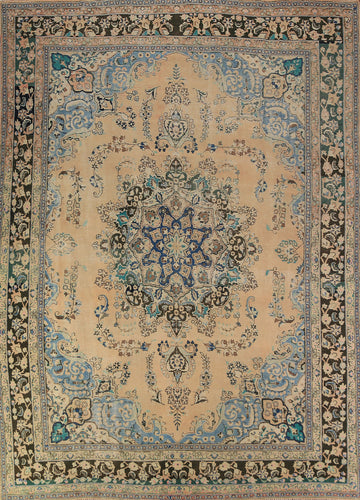 Vintage Floral Mashad Persian Area Rug 10x13