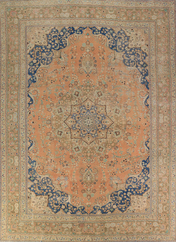 Floral Wool Orange Mashad Persian Area Rug 10x13