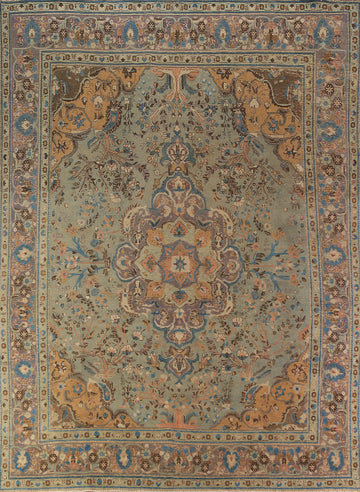 Handmade Green Floral Tabriz Persian Area Rug 10x12
