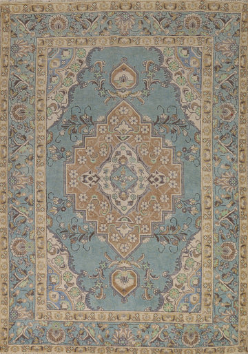 Light Blue Geometric Tabriz Persian Area Rug 7x10