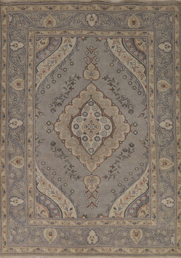 Gray Wool Medallion Tabriz Persian Area Rug 6x9