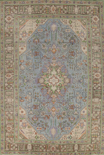 Light Blue Geometric Tabriz Persian Area Rug 7x10