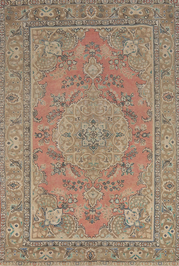 Vintage Pink Floral Tabriz Persian Area Rug 6x10