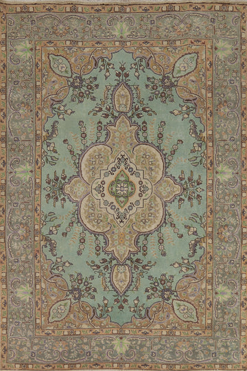 Aqua Green Medallion Tabriz Persian Area Rug 6x9
