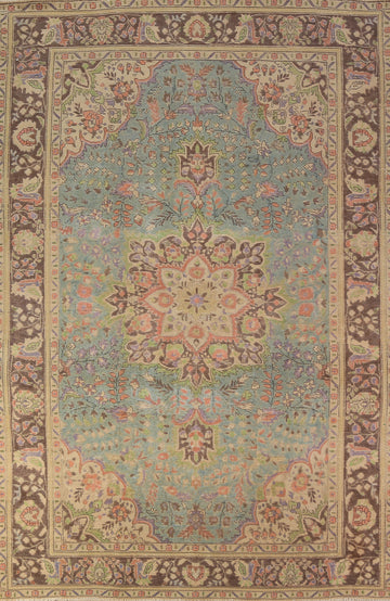 Vintage Blue Floral Tabriz Persian Area Rug 7x10