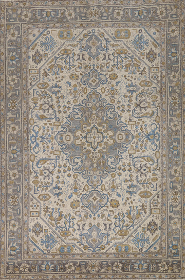 Geometric Wool Ivory Tabriz Persian Area Rug 7x10