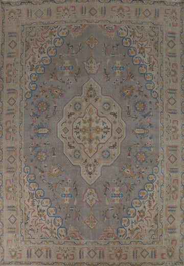 Gray Geometric Tabriz Persian Area Rug 10x13
