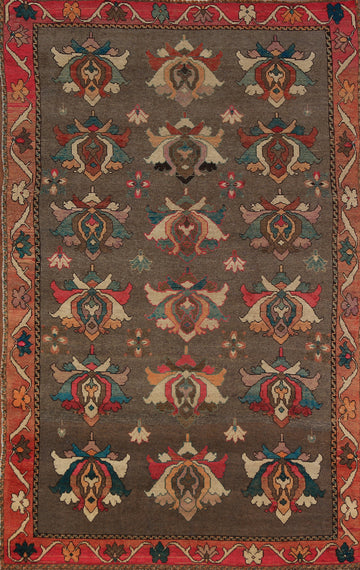 All-Over Brown Floral Gabbeh Persian Area Rug 5x9