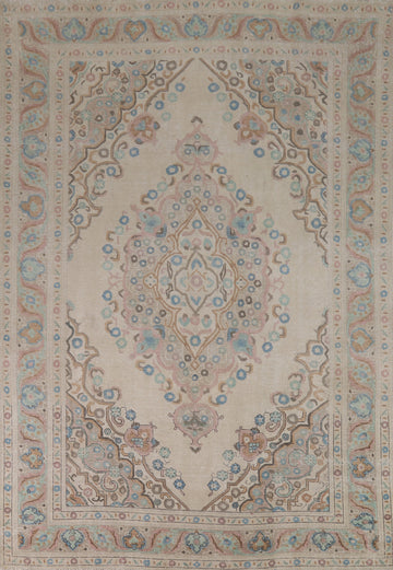 Ivory Wool Medallion Tabriz Persian Area Rug 8x11