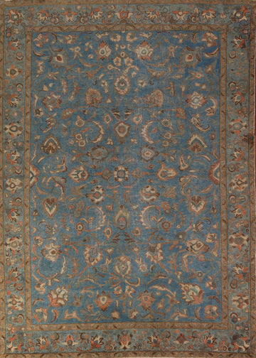 All-Over Floral Blue Tabriz Persian Area Rug 8x11