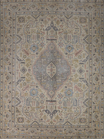 Geometric Wool Tabriz Persian Area Rug 9x11