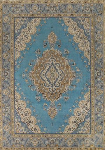 Blue Medallion Wool Tabriz Persian Area Rug 10x13