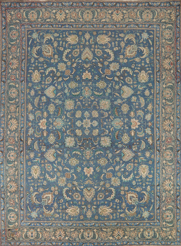 All-Over Blue Floral Tabriz Persian Area Rug 10x12