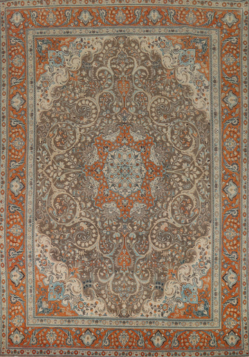 Brown Floral Tabriz Persian Area Rug 10x13
