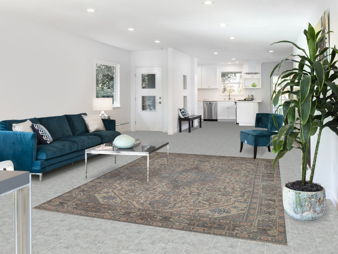 Geometric Wool Tabriz Persian Area Rug 7x9