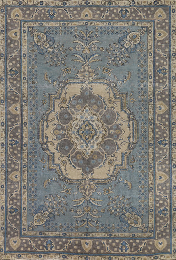 Geometric Blue Tabriz Persian Area Rug 7x10