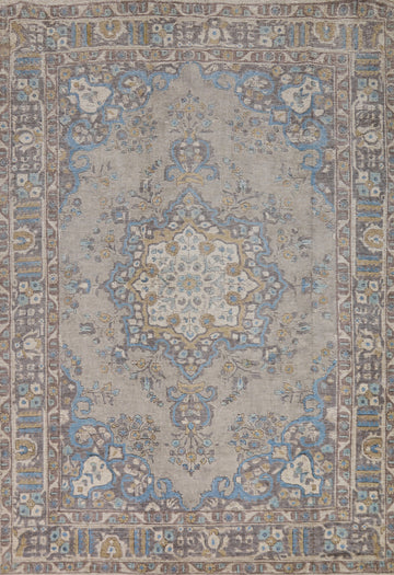 Gray Vintage Wool Tabriz Persian Area Rug 7x9
