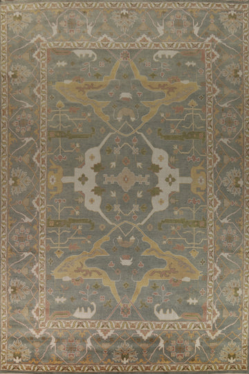 All-Over Gray & Green Oushak Indian Large Rug 12x17