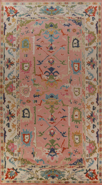 Handmade Pink & Ivory Oushak Indian Large Rug 9x18