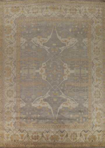 Handmade Gray Oushak Indian Large Rug 12x15