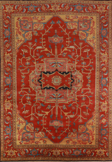 Red Wool Medallion Heriz Serapi Indian Area Rug 9x12