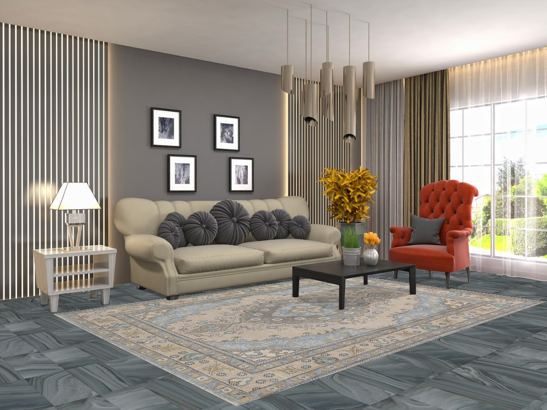 Geometric Wool Tabriz Persian Area Rug 6x9