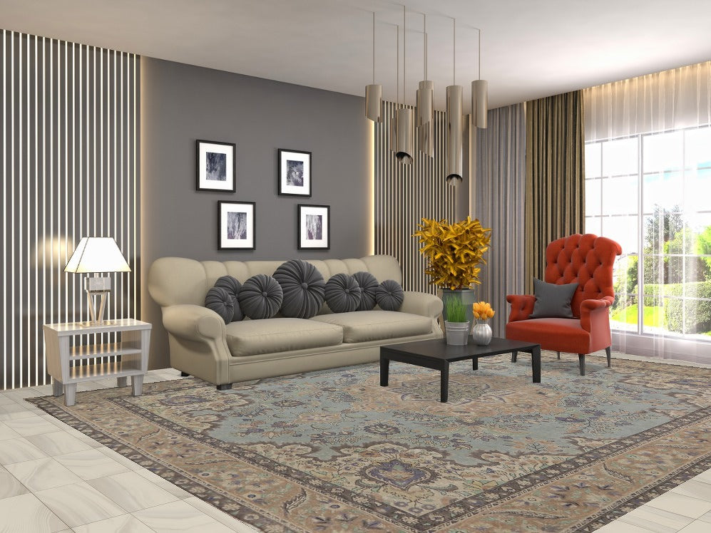 Light Blue Medallion Tabriz Persian Area Rug 9x12